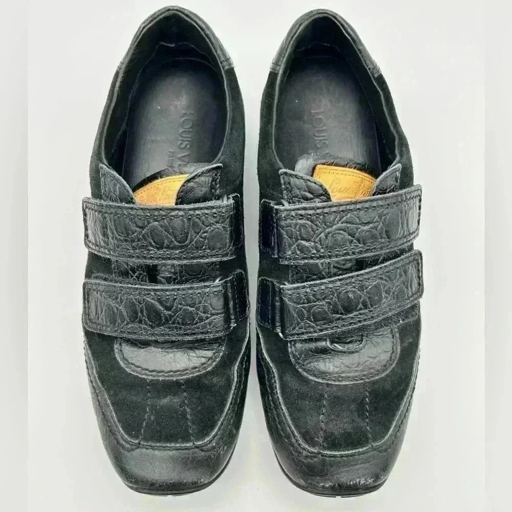 Louis Vuitton Sneakers Women Black Leather suede hook loop closure 36